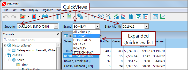 Example showing  QuickViews.
